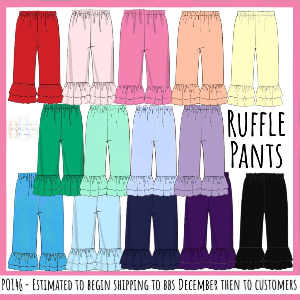 Pre Order 146: Knit Bottoms- Girls Black Ruffle Pants