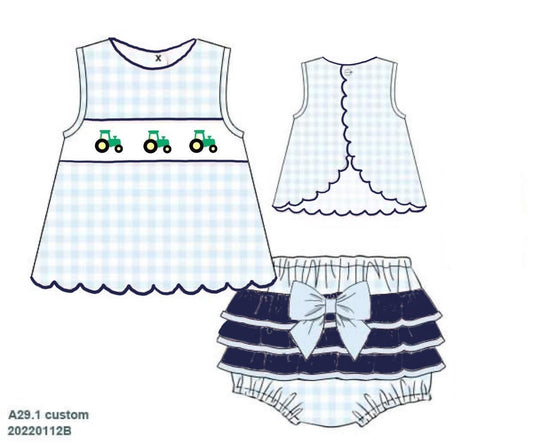 Customer Choice Pre Order 1: Girls Knit Tractor Bloomer Set