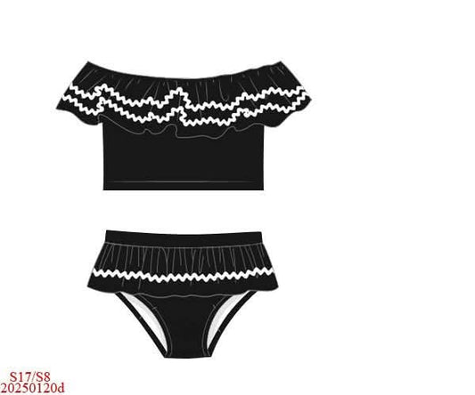 Pre Order 138: Black & White Swim- Girls 2pc Ruffle Swim