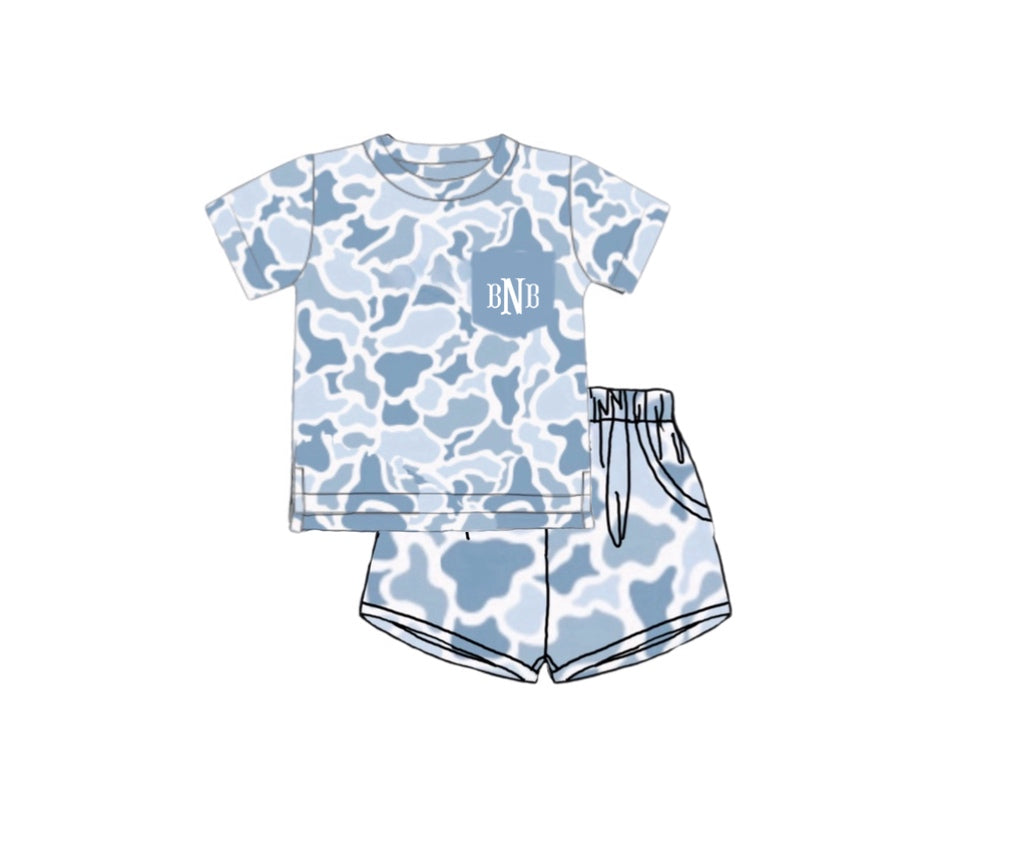 Pre Order 148: Boys Playsets & Undies- Blue Camo Shortie Set