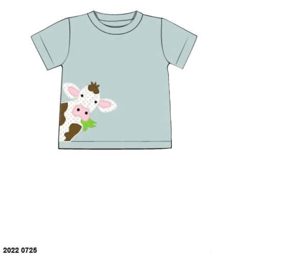 Pre Order 146: Critters- Boys Moo Cow Appliqué Knit Shirt