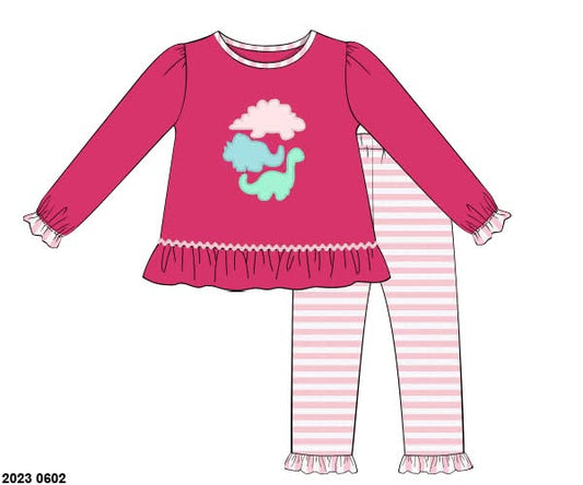 RTS: Watercolor Dinos- Girls Knit Legging Set