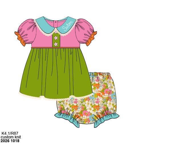 Pre Order 152: Sutton Floral & Plaid- Girls Knit Bloomer Set