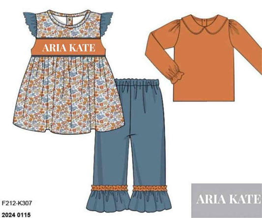 RTS: Fall Name Smocks- Girls Knit Pant Set "ARIA KATE"