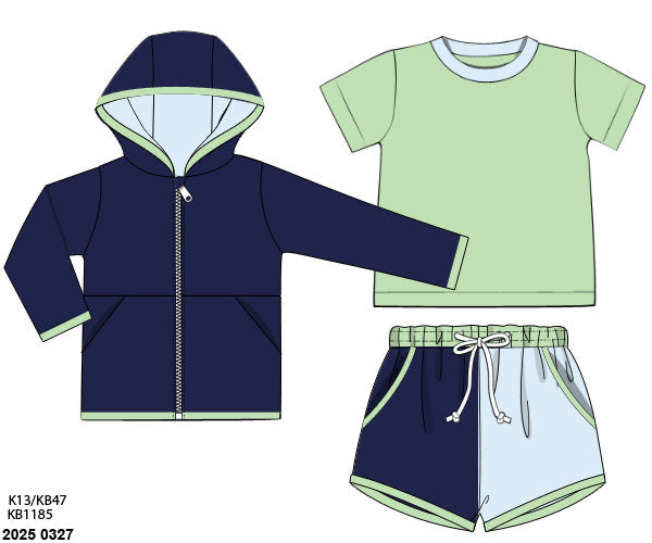 RTS: 3pc Knit Jacket Sets- Boys Navy, Blue & Light Green (No Monogram)