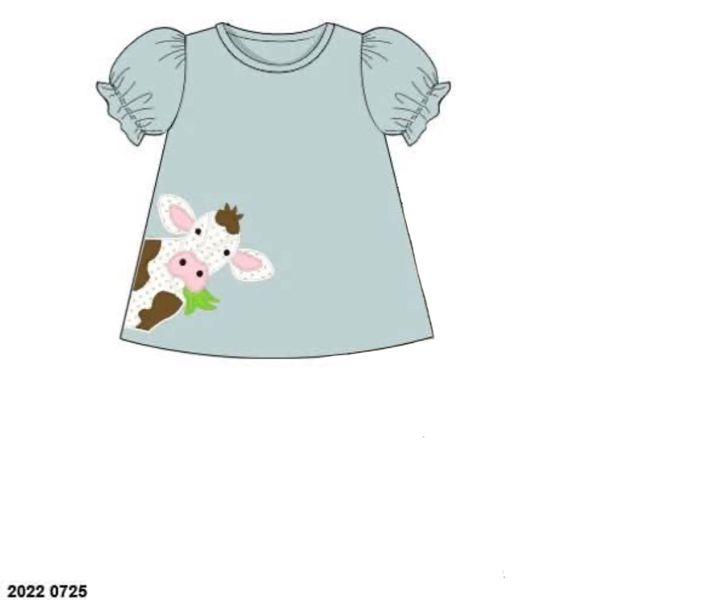 Pre Order 146: Critters- Girls Moo Cow Appliqué Knit Shirt