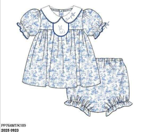 RTS: Bunny Toile- Girls Woven Bloomer Set “Iris griffin”