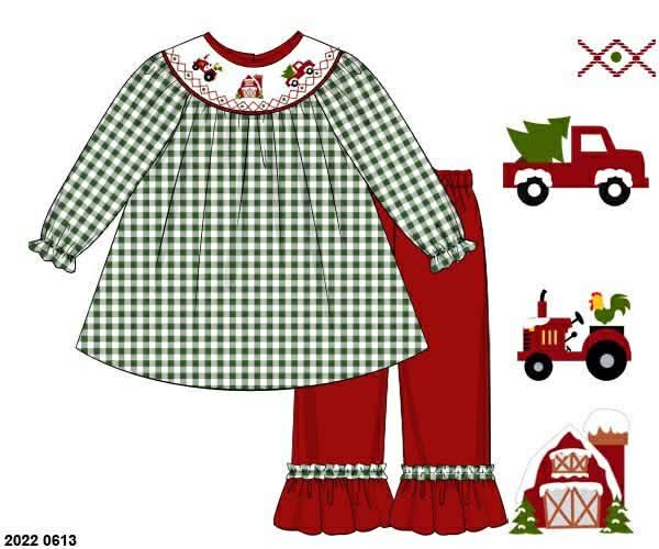 *CHRISTMAS RTS: Rerun Smocked Farm- Girls Knit Pant Set