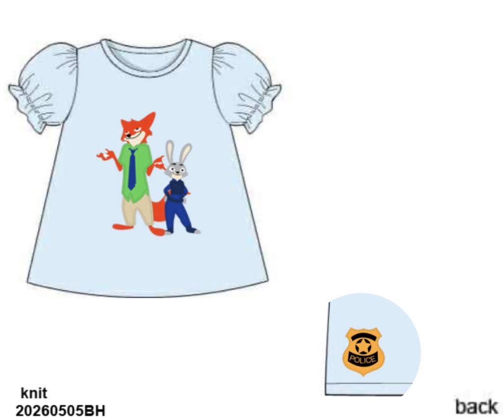 Pre Order 146: Characters- Girls Bunny Officer Appliqué Knit Shirt