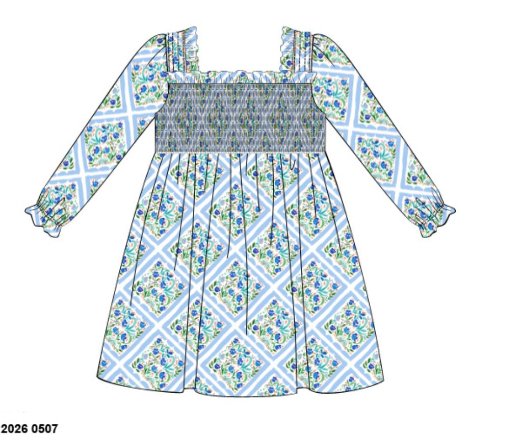 Pre Order 145: Lagoon Floral & August Gingham- Girls Knit Dress