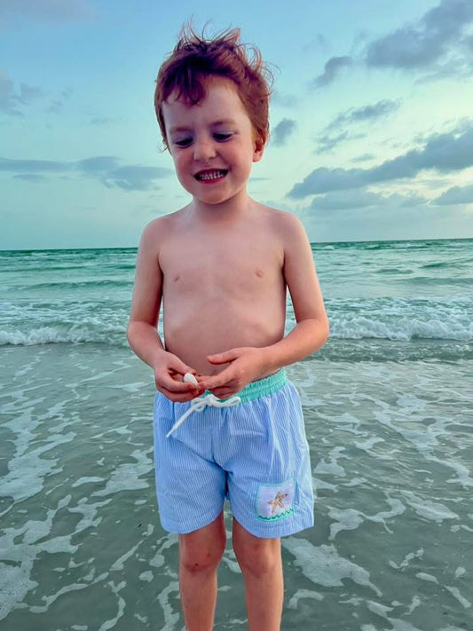 RTS: Sellers Starfish- Boys Woven Smocked Swim Shorts