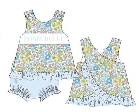RTS: Name Smock Collection- Hannah Floral- Girls Knit Diaper Set "POSIE BELLE"
