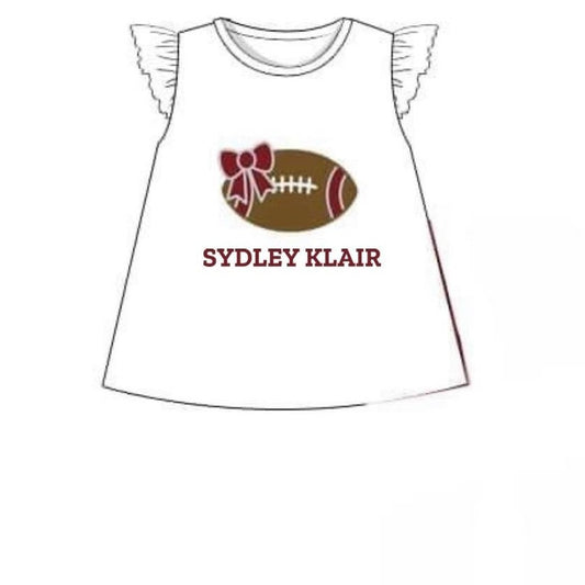 RTS: Bryant Collection- Girls Football Appliqué White Knit Shirt "SYDLEY KLAIR"