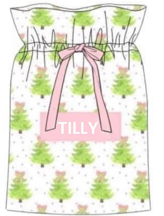 RTS: Watercolor Trees- Girls Smocked Santa Sack "Tilly"
