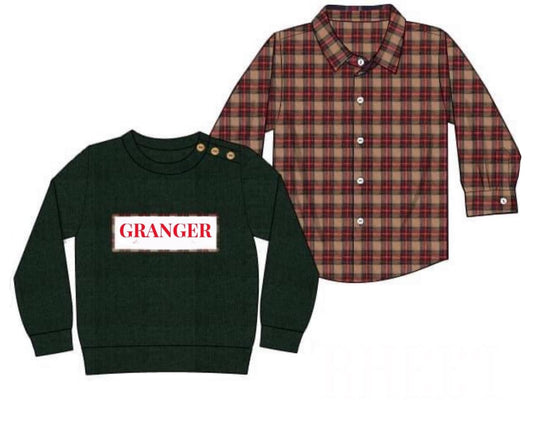RTS: Christmas Name Smocks- 2pc Green Sweater "GRANGER"
