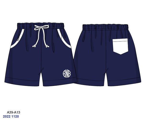 Pre Order 152: Classic Navy Swim- Dad/Mini Woven Traditional Swim Shorts