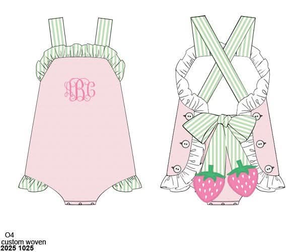 Pre Order 147: Strawberry Pickin'- Girls Swiss Dot Sunsuit