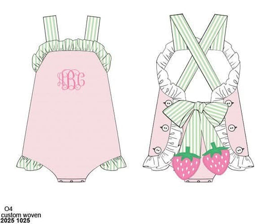 Pre Order 147: Strawberry Pickin'- Girls Swiss Dot Sunsuit