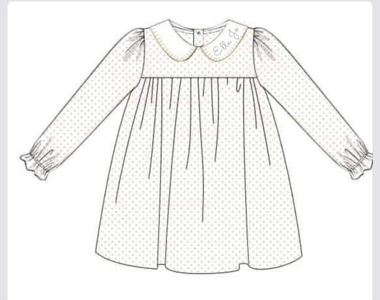 RTS: Khaki Bitty Dot & Gingham- Girls Knit Dress-"Ella Jo"