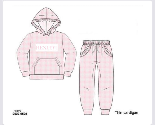 RTS: Blue & Pink Check- Girls Name Smock Sweater Jogger Set "Henley"