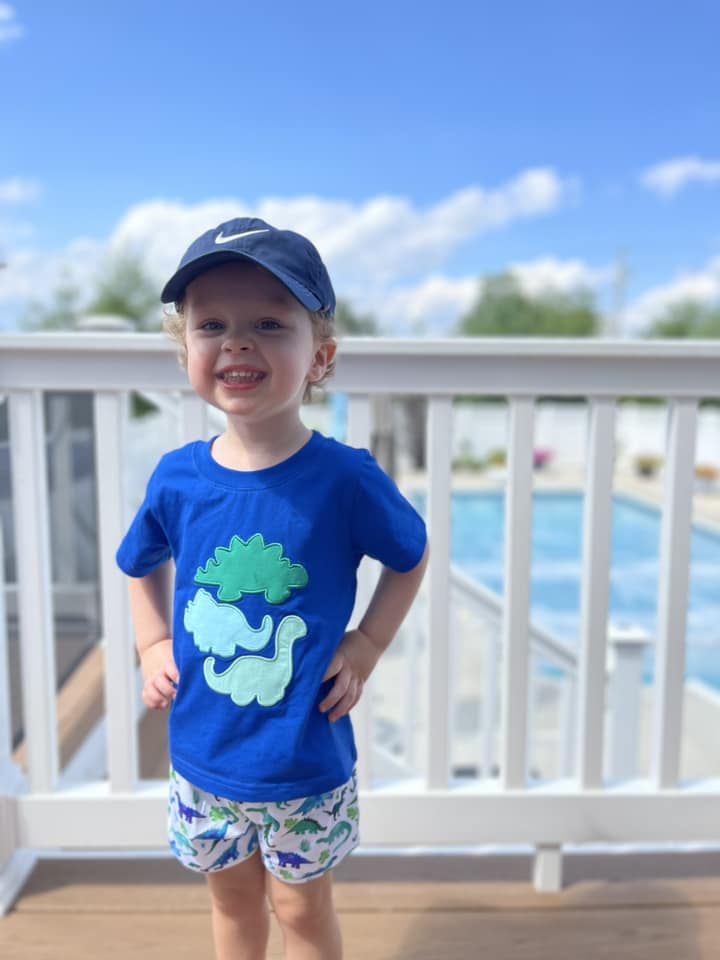 Throwback Pre Order: Boys Only- Watercolor Dinos Appliqué Knit Shirt