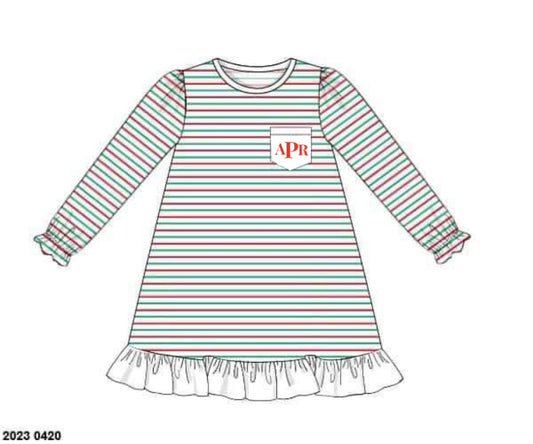RTS: Tinsel Stripes- Girls Knit Pocket Gown “APR”