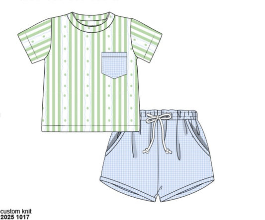 RTS: Charlie Floral & Stripes- Boys 2pc Woven Shortie Set