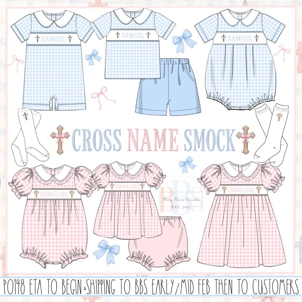 Pre Order 148: Cross Name Smocks- Boys Socks