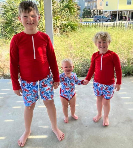 RTS: Crab Swim- Boys 2pc Rash Guard Brief Swim Set