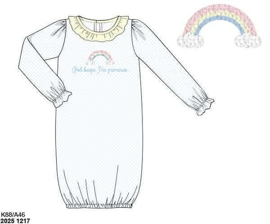 Pre Order 139: God's Promise- Girls Knit French Knot Baby Gown
