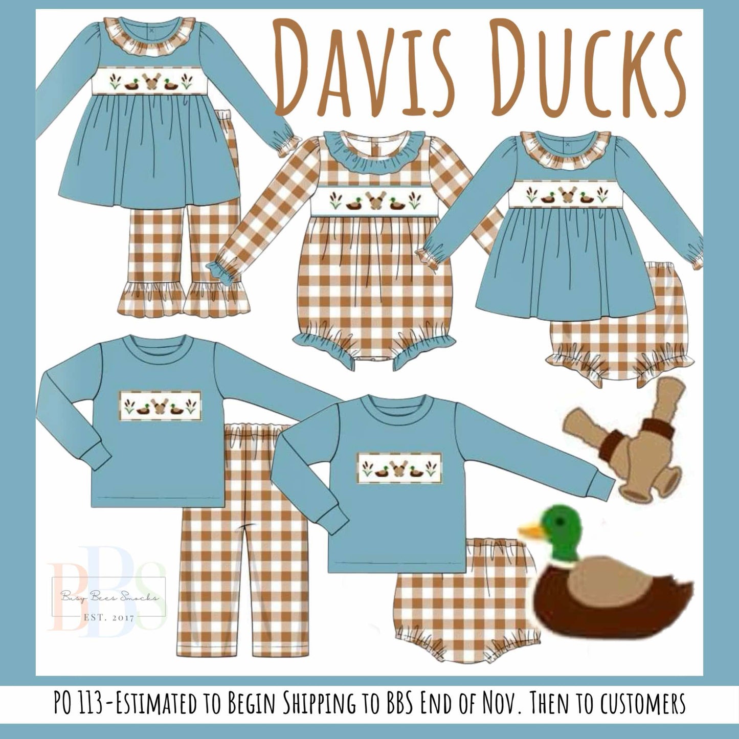 RTS: Davis Ducks- Boys Woven Diaper Set