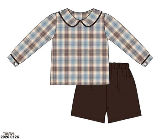 RTS: Posey & Plaid- Boys Corduroy Angled Short Set