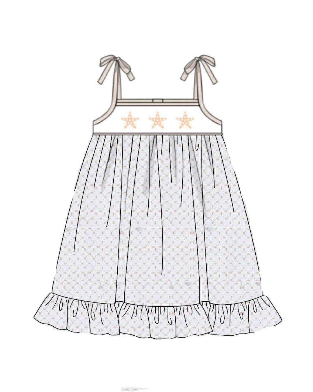 Pre Order 136: Sandy Starfish- Girls Smocked Woven Dress