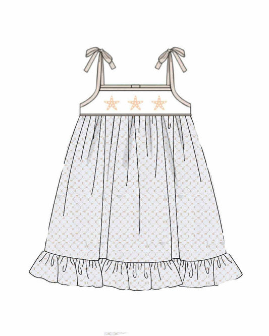 Pre Order 136: Sandy Starfish- Girls Smocked Woven Dress