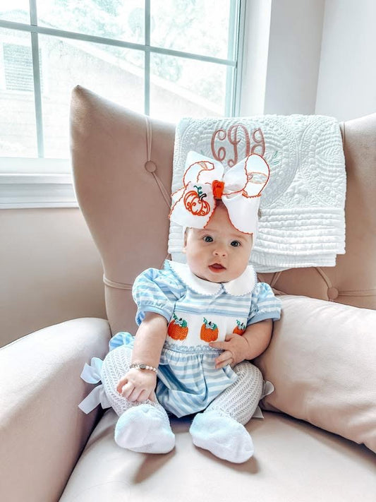 RTS: Connor's Smocked Pumpkins- Girls Knit Bubble