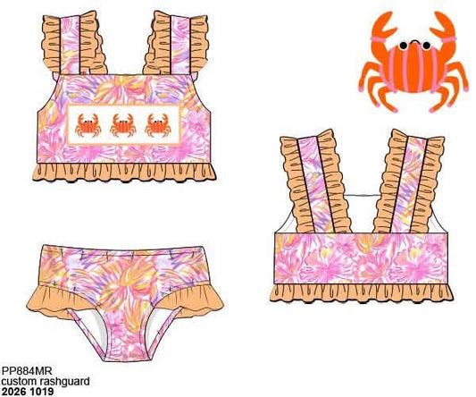 Pre Order 152: Crab Coast- Girls Smocked 2pc Short Sleeve Swim