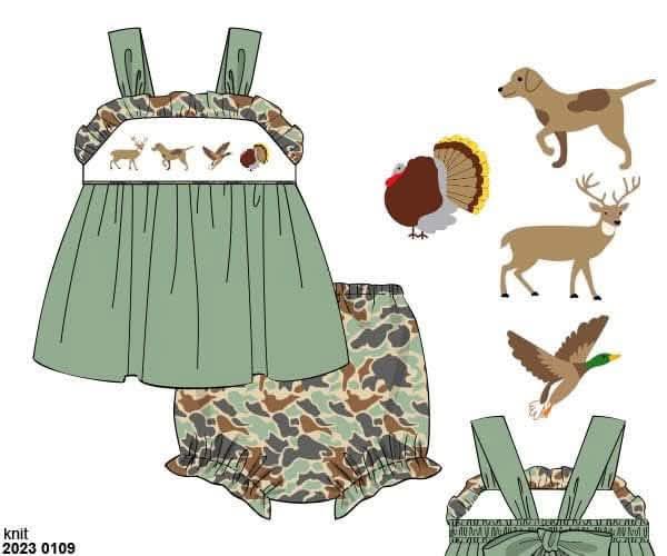 Throwback Pre Order: Gone Hunting- Girls Knit Bloomer Set