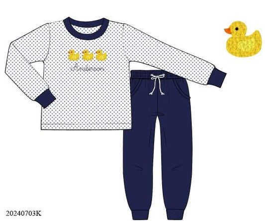 Customer Choice Pre Order 1: Boys French Knot Duck Jogger Set
