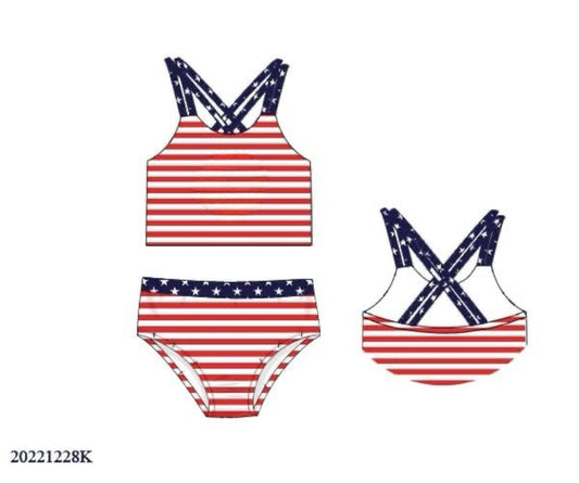 RTS: Star Spangled Swim- Girls 2pc Rash Guard Swim