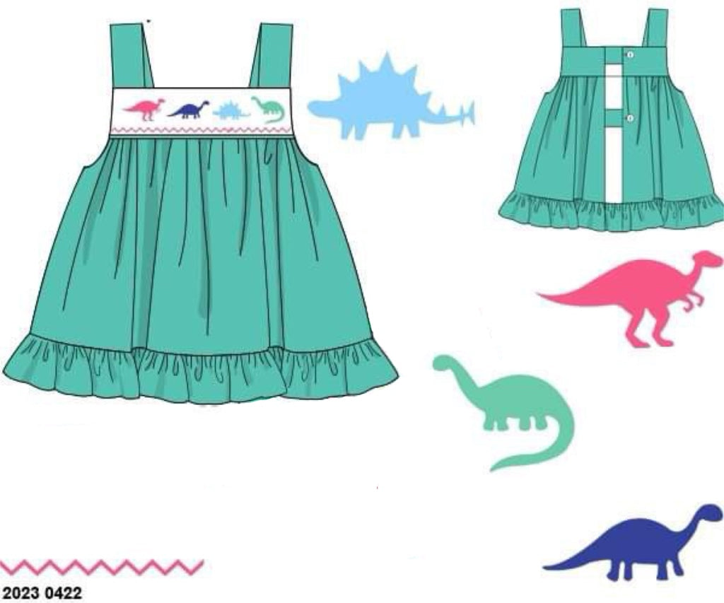 Throwback Pre Order: Girls Only- Watercolor Dinos Smocked Knit Shirt