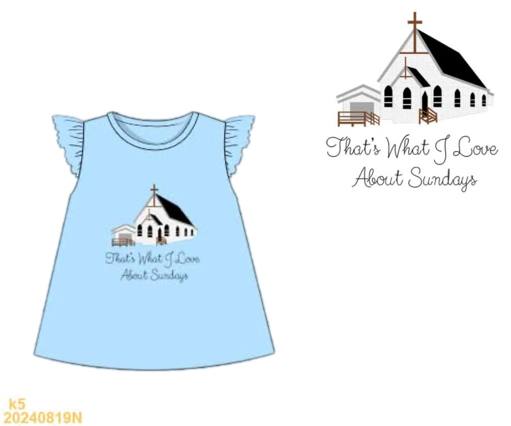 Pre Order 146: Church- Girls Love About Sunday Embroidered Knit Shirt
