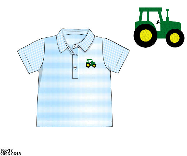 Pre Order 146: Boys Only- French Knot Tractor Knit Polo