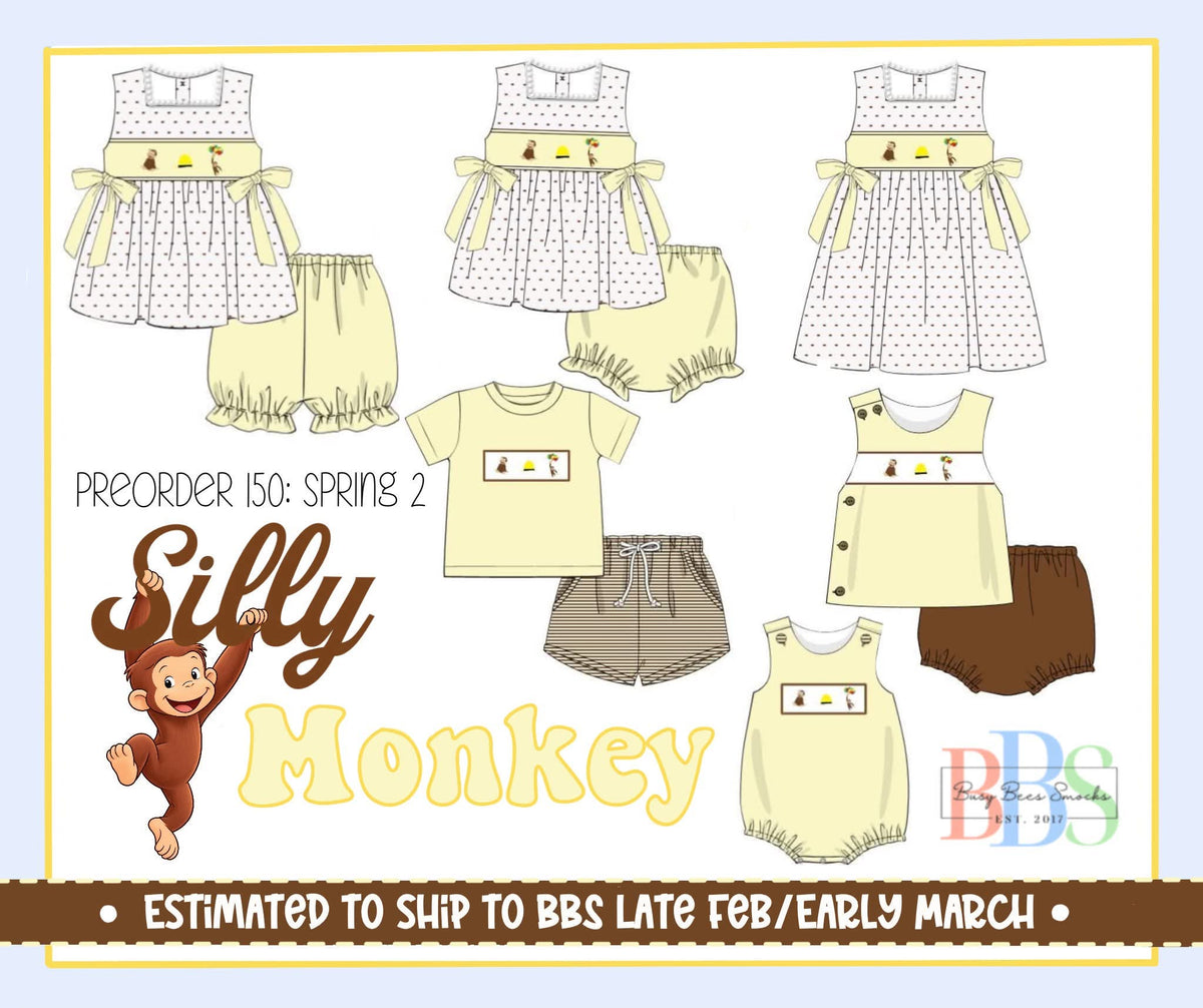 Pre Order 150: Silly Monkey- Boys Smocked Knit Diaper Set