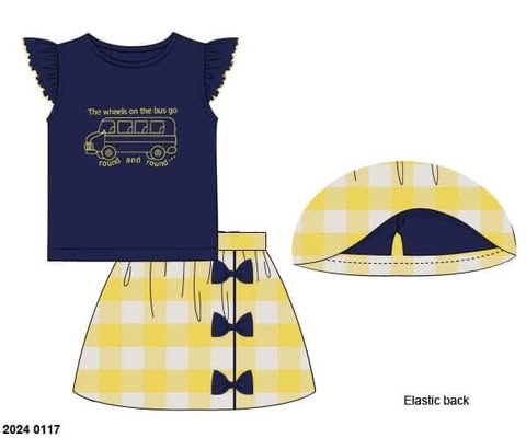 RTS: Wheels on the Bus- Girls Woven Skort Set