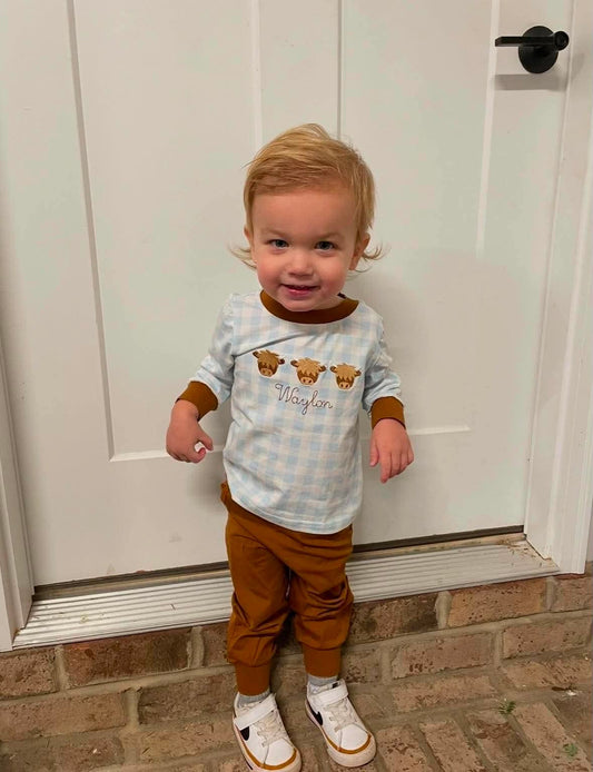 Pre Order 147: Rep Request- Boys Highland Cow Jogger Set