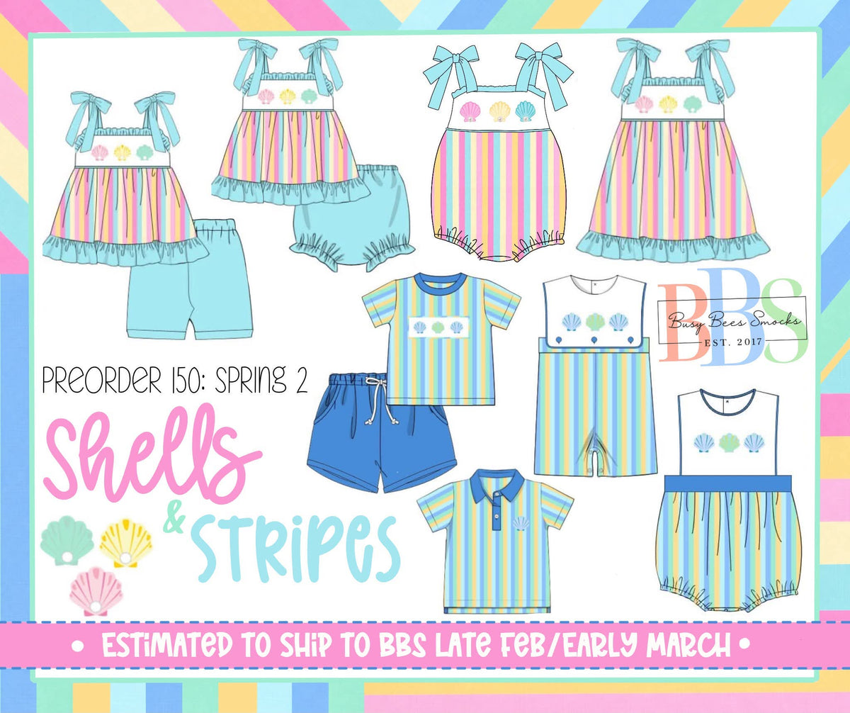 Pre Order 150: Shells & Stripes- Boys French Knot Knot Bubble