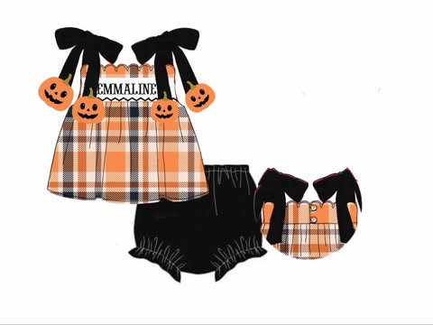 Pre Order 126: Halloween Name Smocks- Jack-O-Lantern Girls Woven Bloomer Set