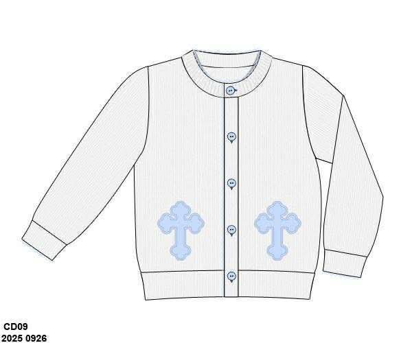 Pre Order 148: Bitty Dot Crosses- Boys Appliqué Cardigan