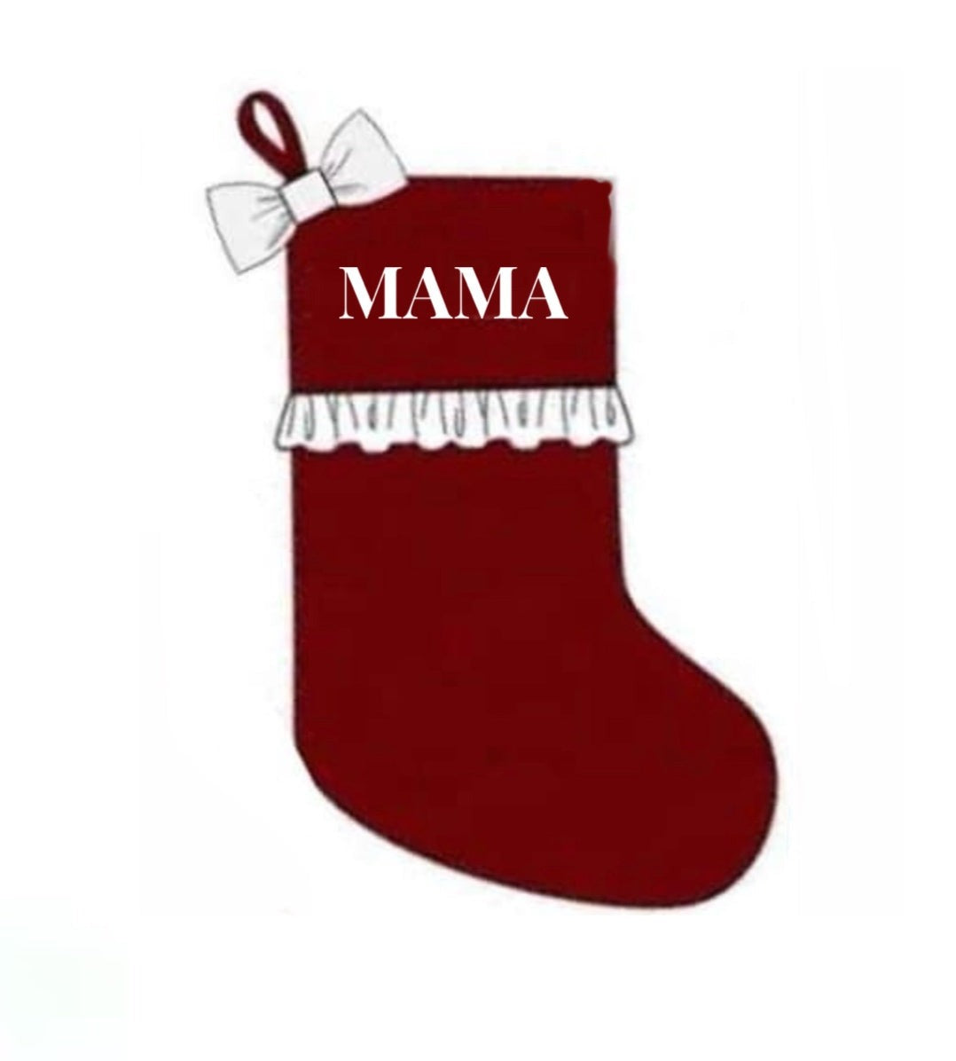 RTS: Red Velvet- Girls French Knot Stocking "Mama"