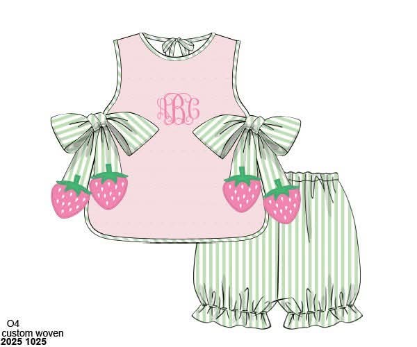 Pre Order 147: Strawberry Pickin'- Girls Swiss Dot Bubble Short Set